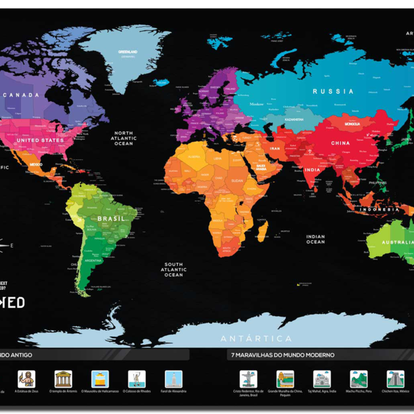 Mapa Mundi De Raspar 66x46 cm | Unlocked | Com Moldura